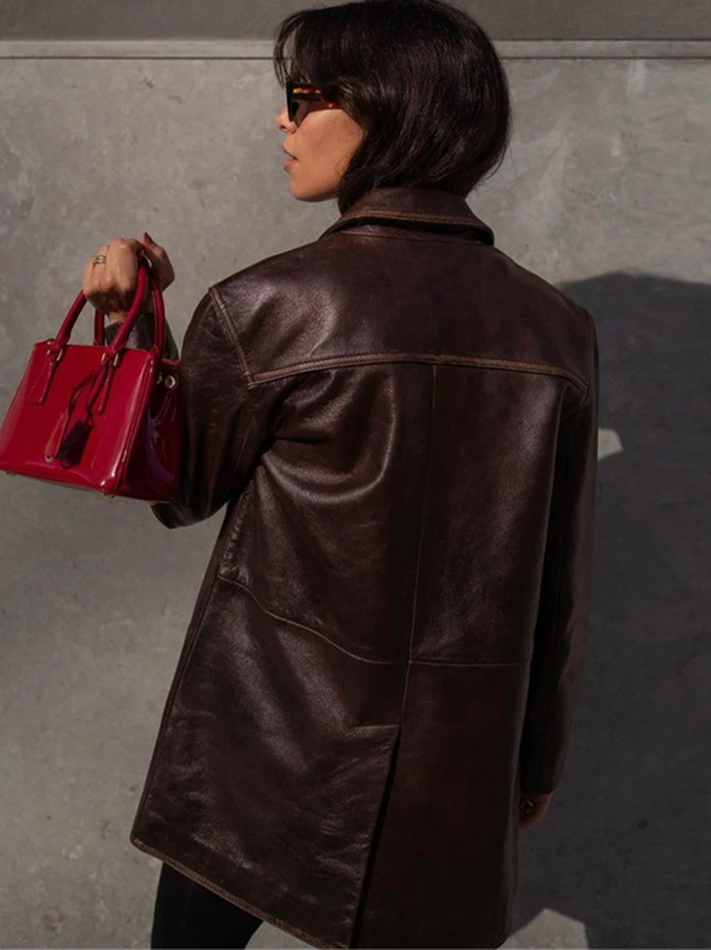 Women’s Brown Faux Leather Blazer Coat