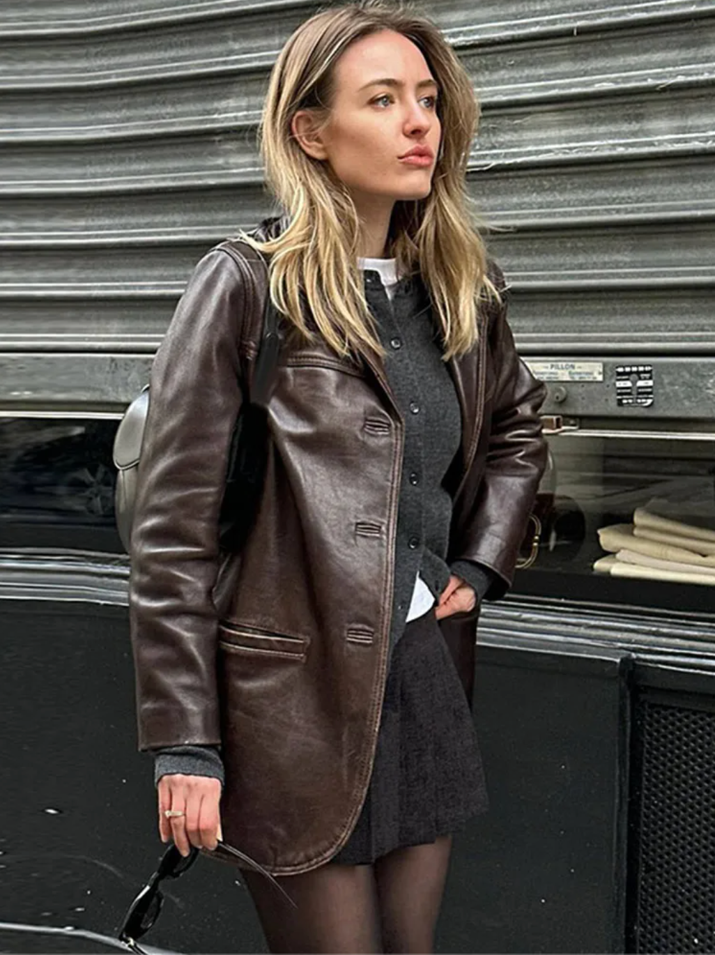 Women’s Brown Faux Leather Blazer Coat