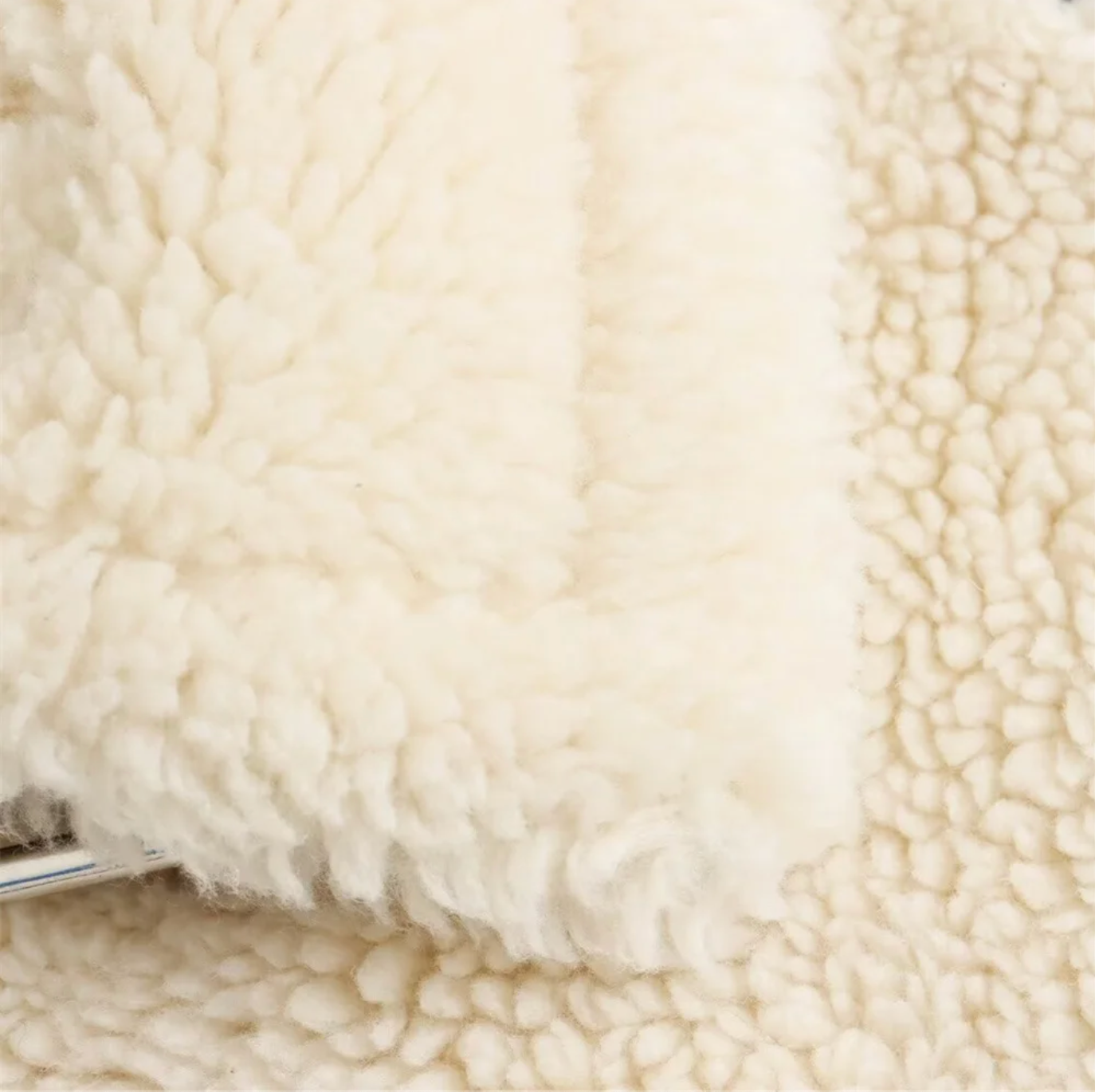 Ivory Faux Shearling Biker Jacket with Aviator Collar