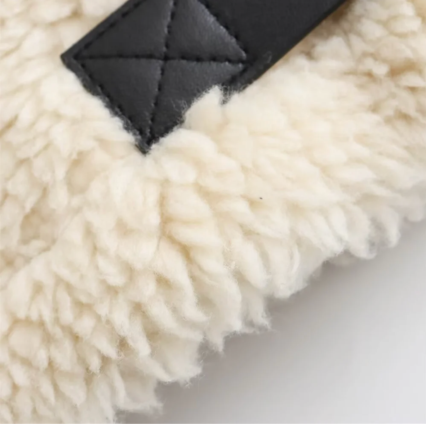 Ivory Faux Shearling Biker Jacket with Aviator Collar