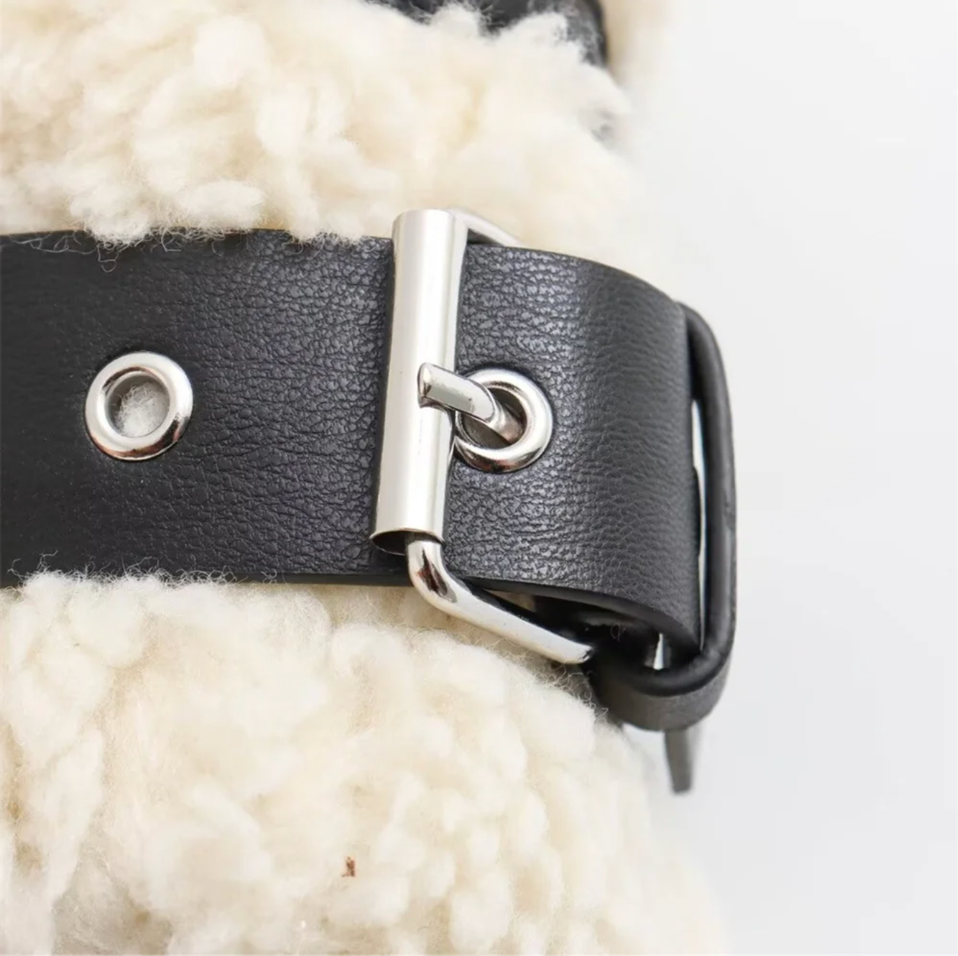 Ivory Faux Shearling Biker Jacket with Aviator Collar