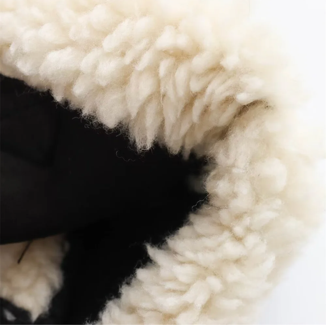 Ivory Faux Shearling Biker Jacket with Aviator Collar