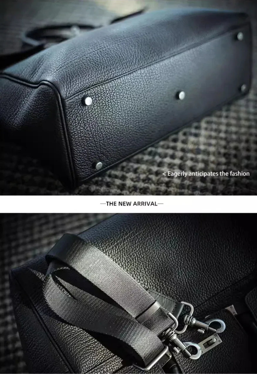 Black Genuine Leather Briefcase Bag Large Capacity 15.6