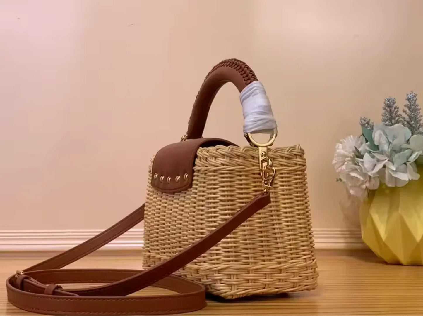 Crossbody Rattan Summer Bag for Beach & Travel