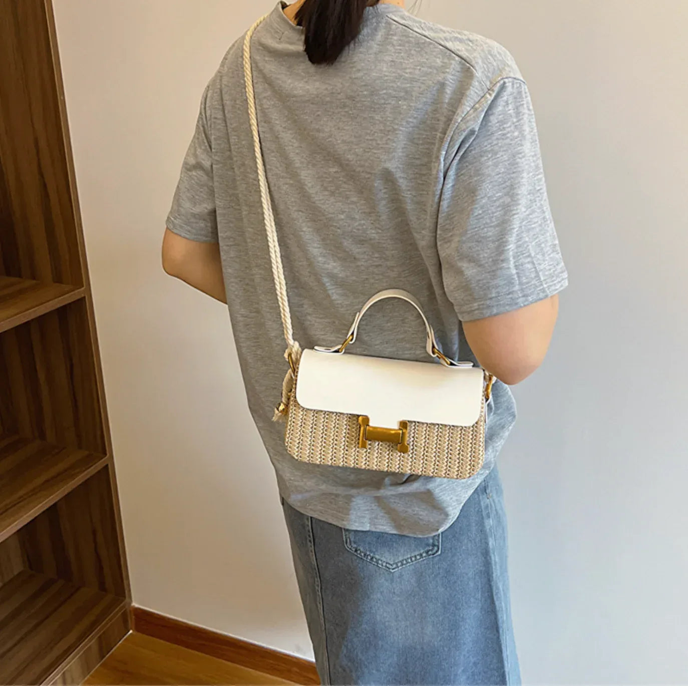 Leather Flap Straw Purses For Summer