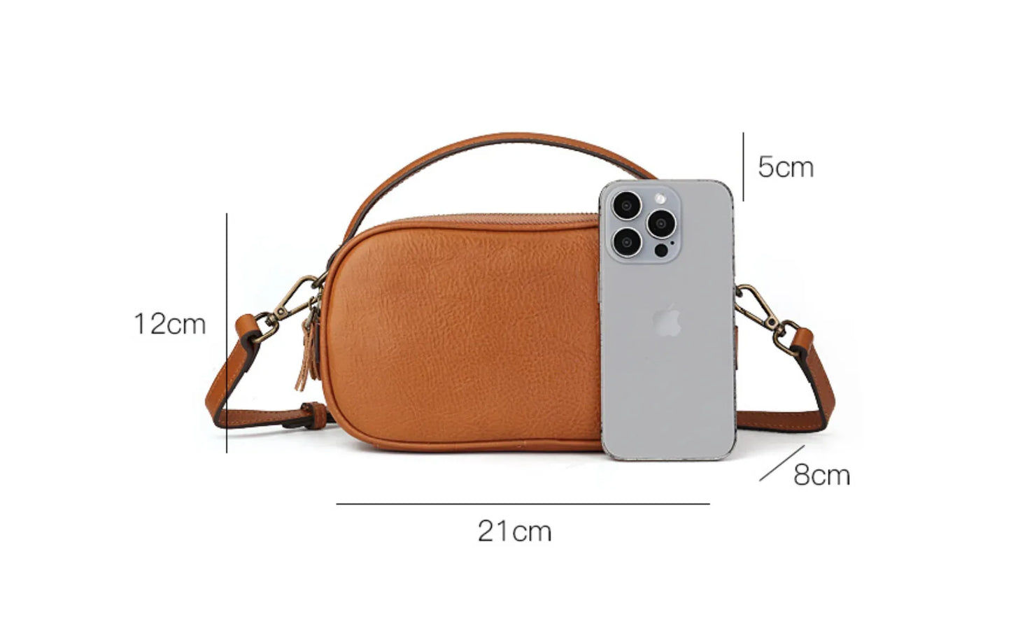 Women Leather Crossbody Bag With Double Zipper Compartments