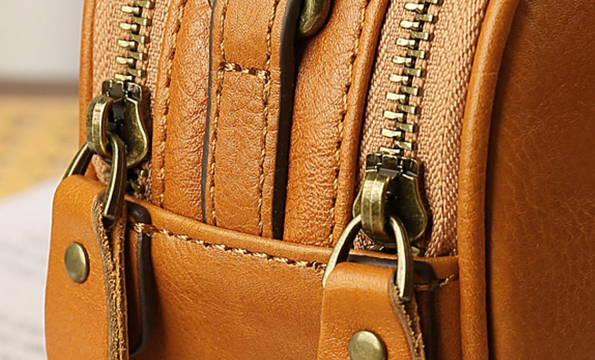 Women Leather Crossbody Bag With Double Zipper Compartments