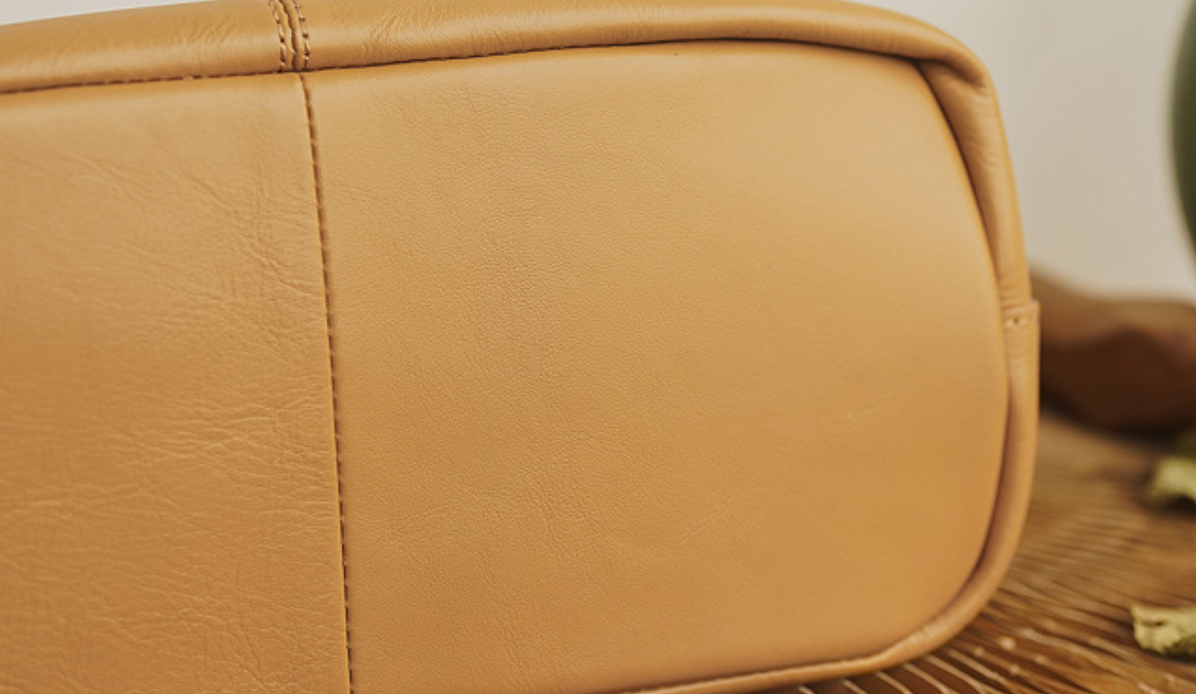 Women Leather Bucket Shoulder Bag Tote with Zipper