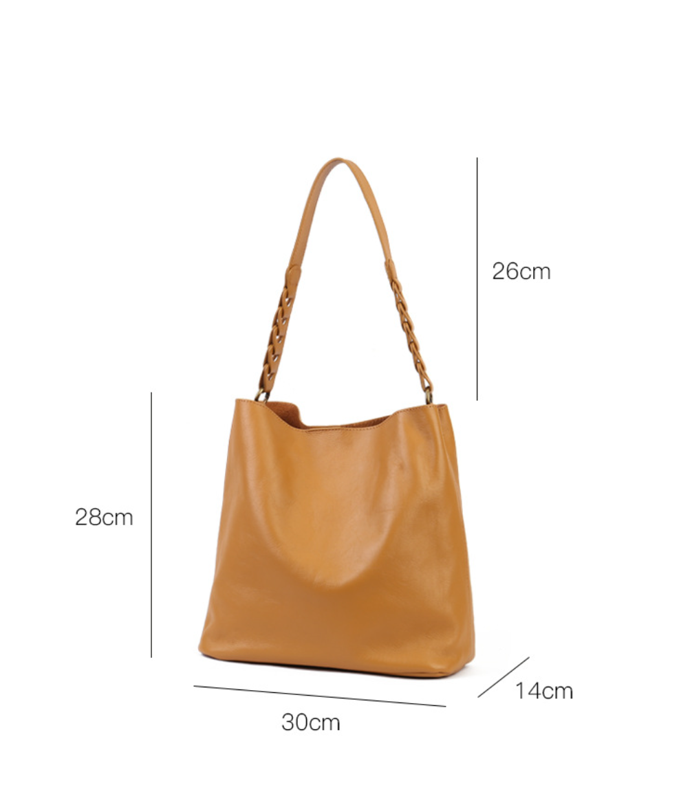 Women Leather Bucket Shoulder Bag Tote with Zipper