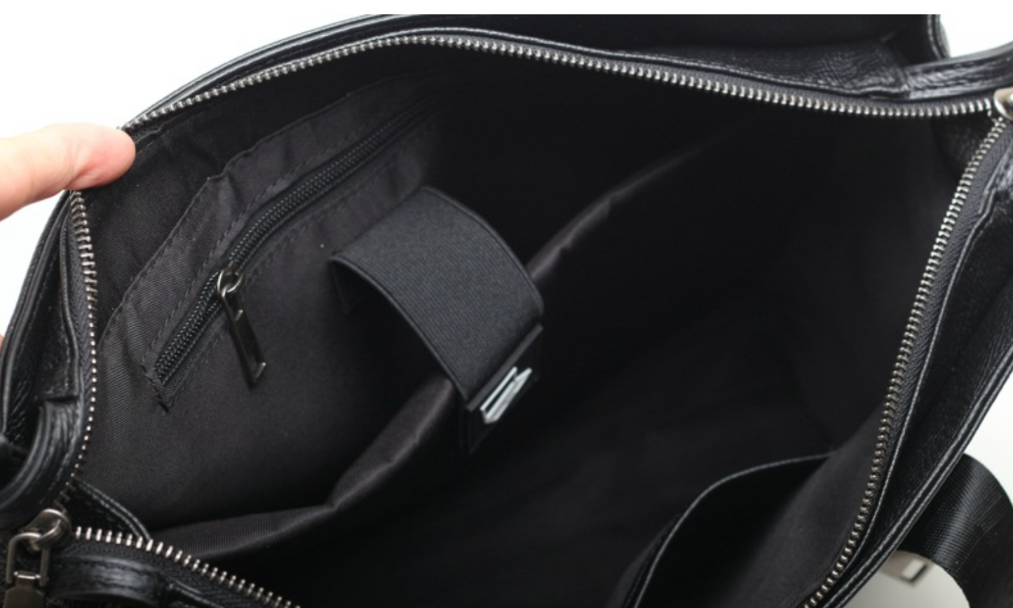 Black Leather Laptop Bag Messenger Shoulder Purse