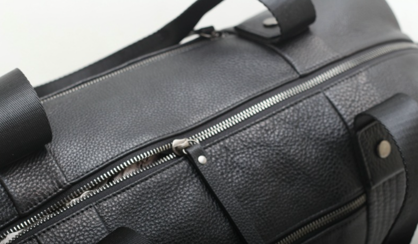 Black Leather Commuter Travel Duffle Bag