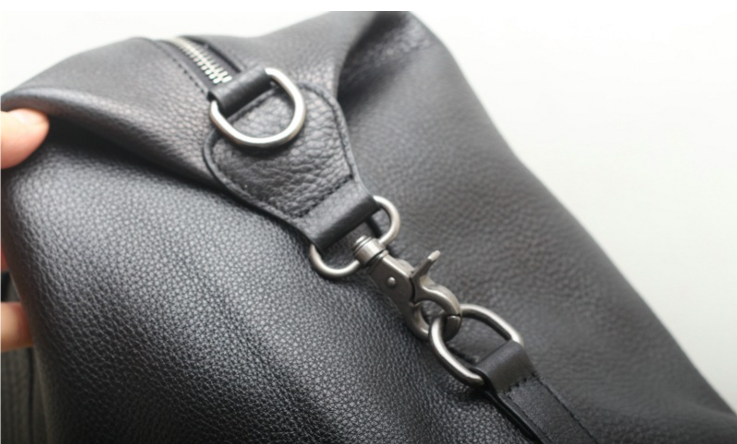 Black Leather Commuter Travel Duffle Bag