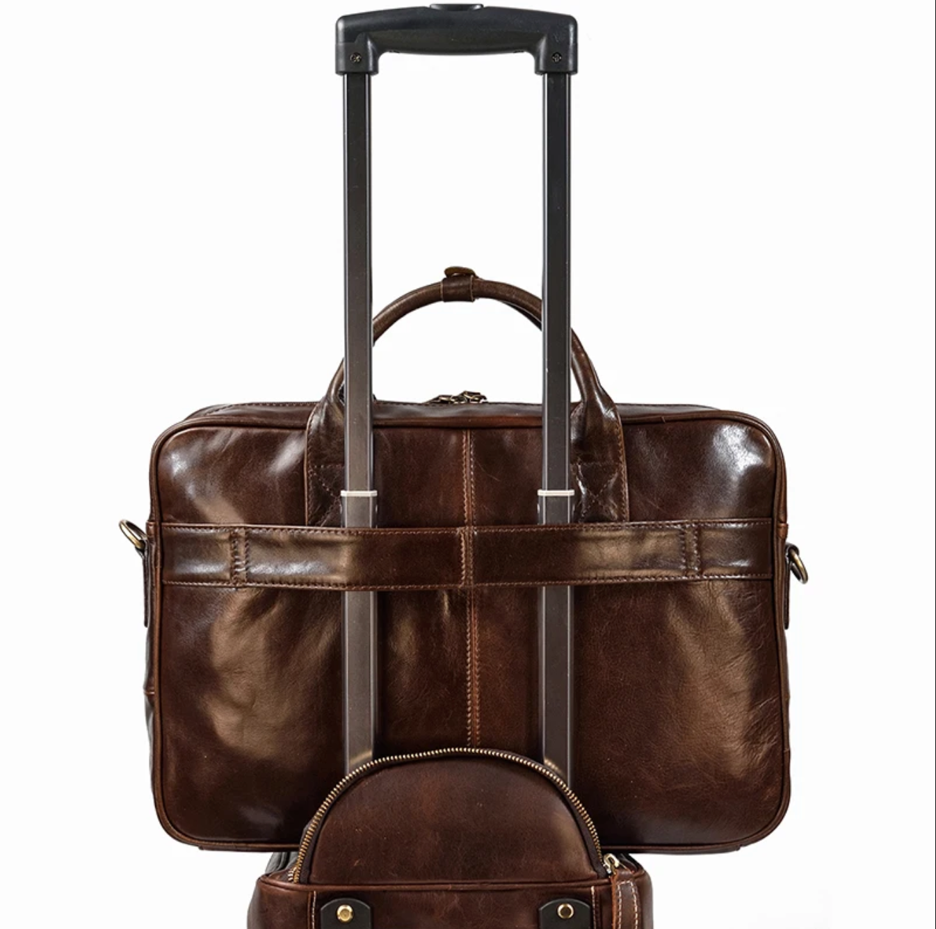 Retro Leather Laptop Briefcase Bag 15.6 Inch Trolley Sleeve