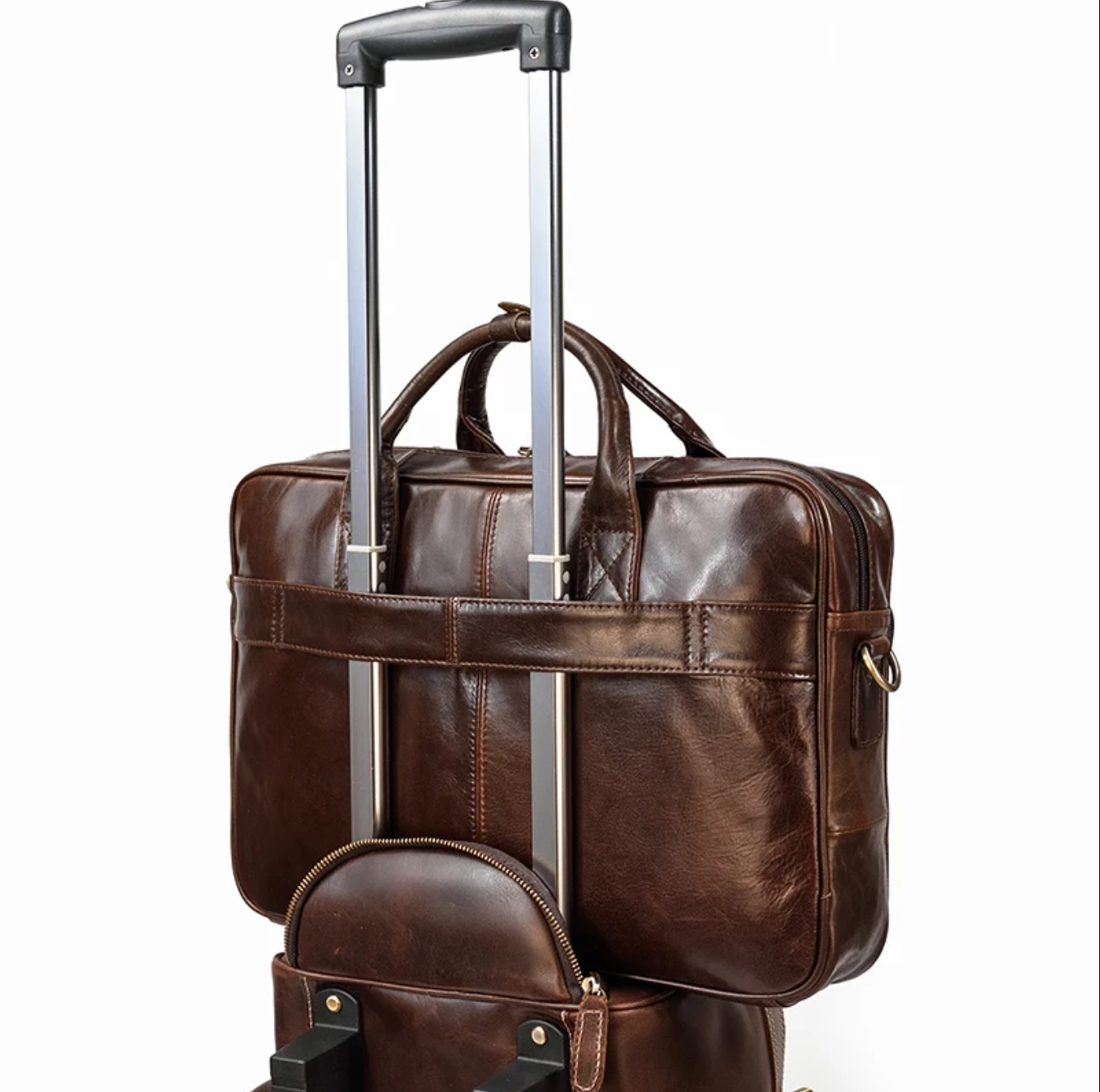 Retro Leather Laptop Briefcase Bag 15.6 Inch Trolley Sleeve