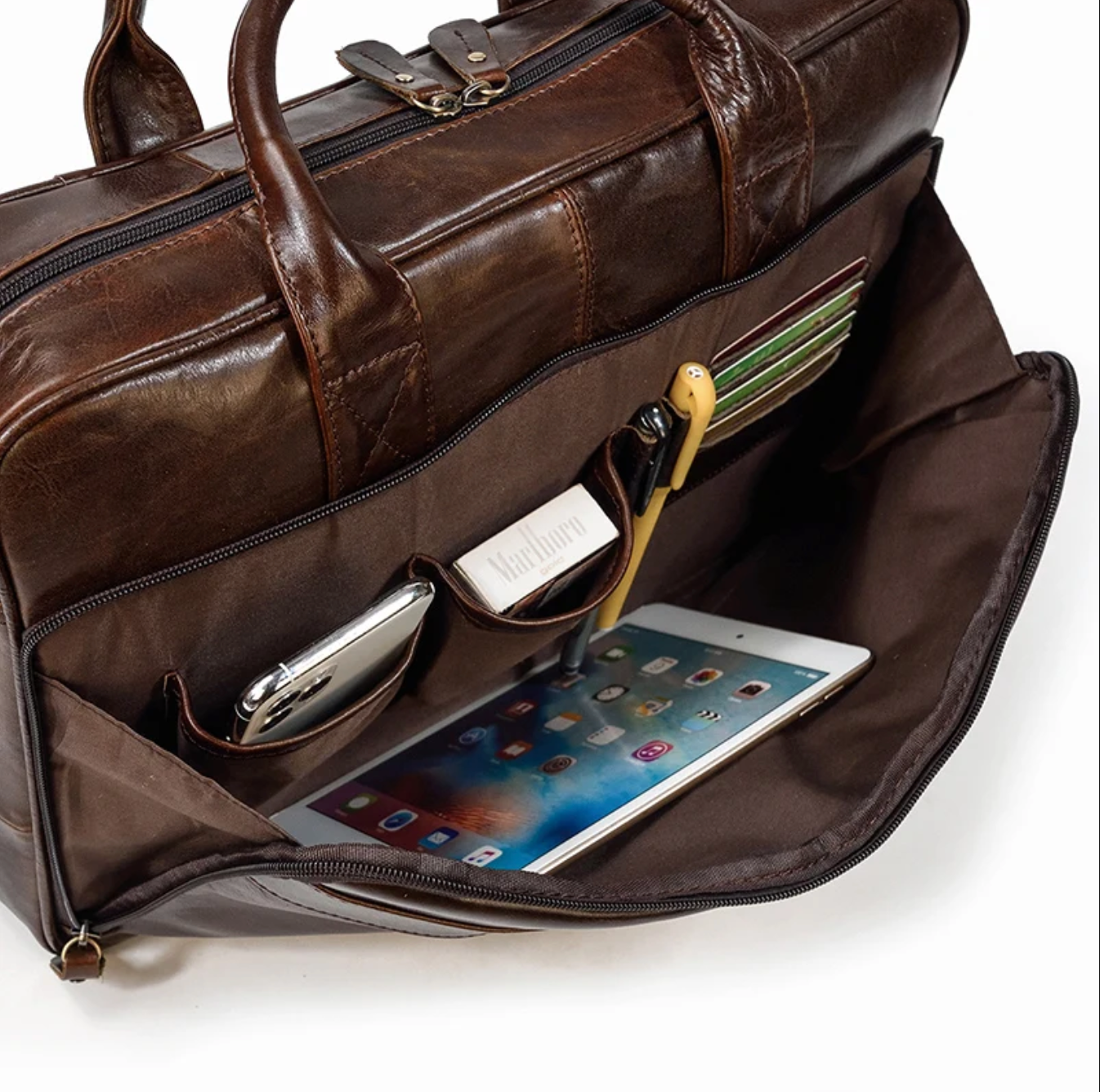 Retro Leather Laptop Briefcase Bag 15.6 Inch Trolley Sleeve