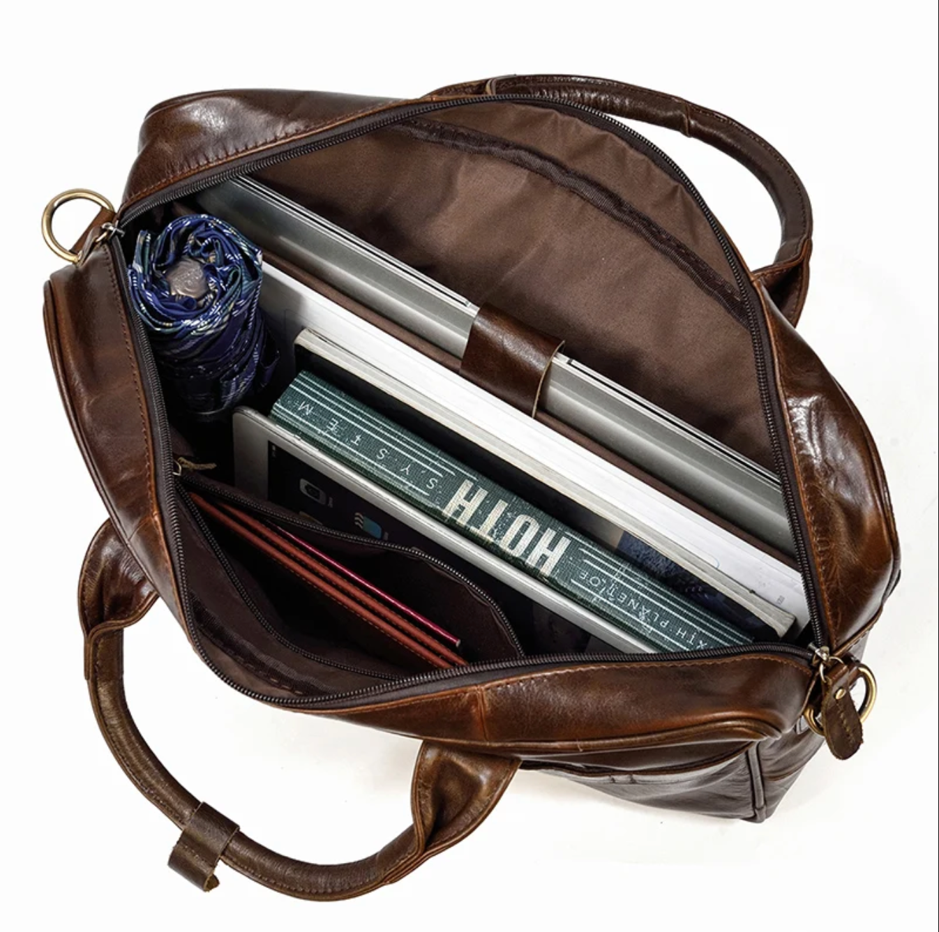 Retro Leather Laptop Briefcase Bag 15.6 Inch Trolley Sleeve