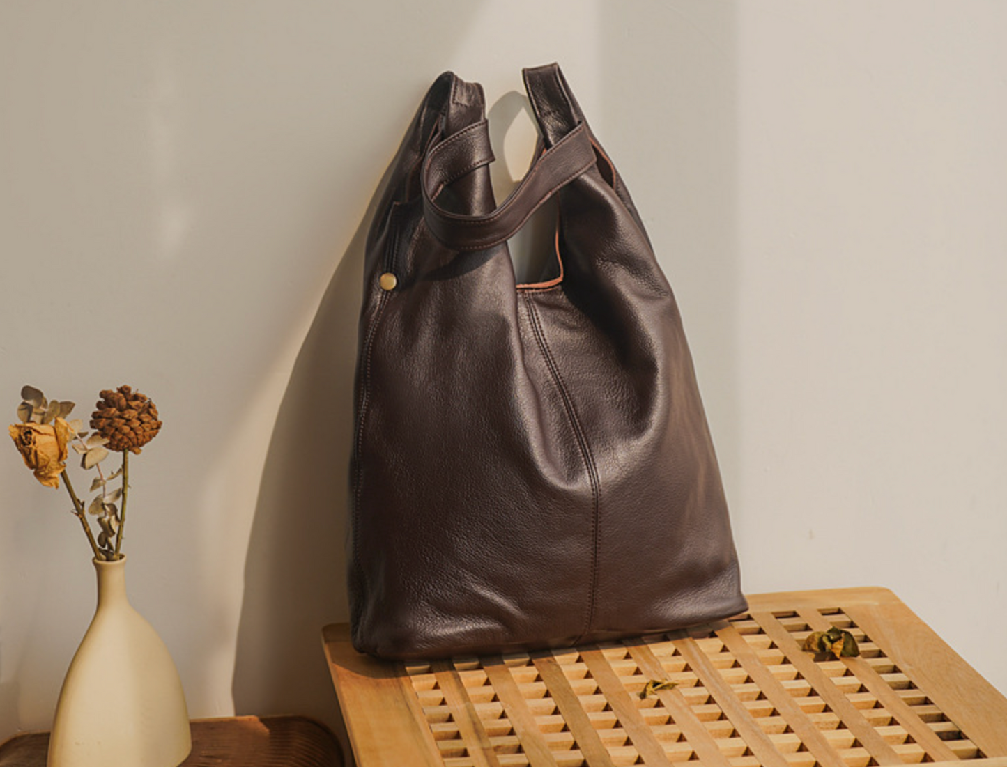 Genuine Leather Office Tote Handbag with Large Capacity
