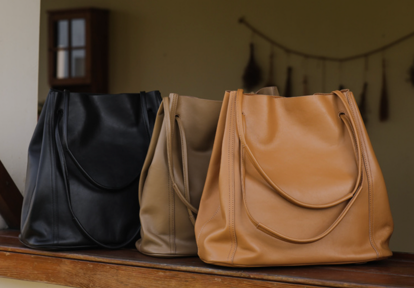 Vintage Women Leather Tote Bag Bucket Purse
