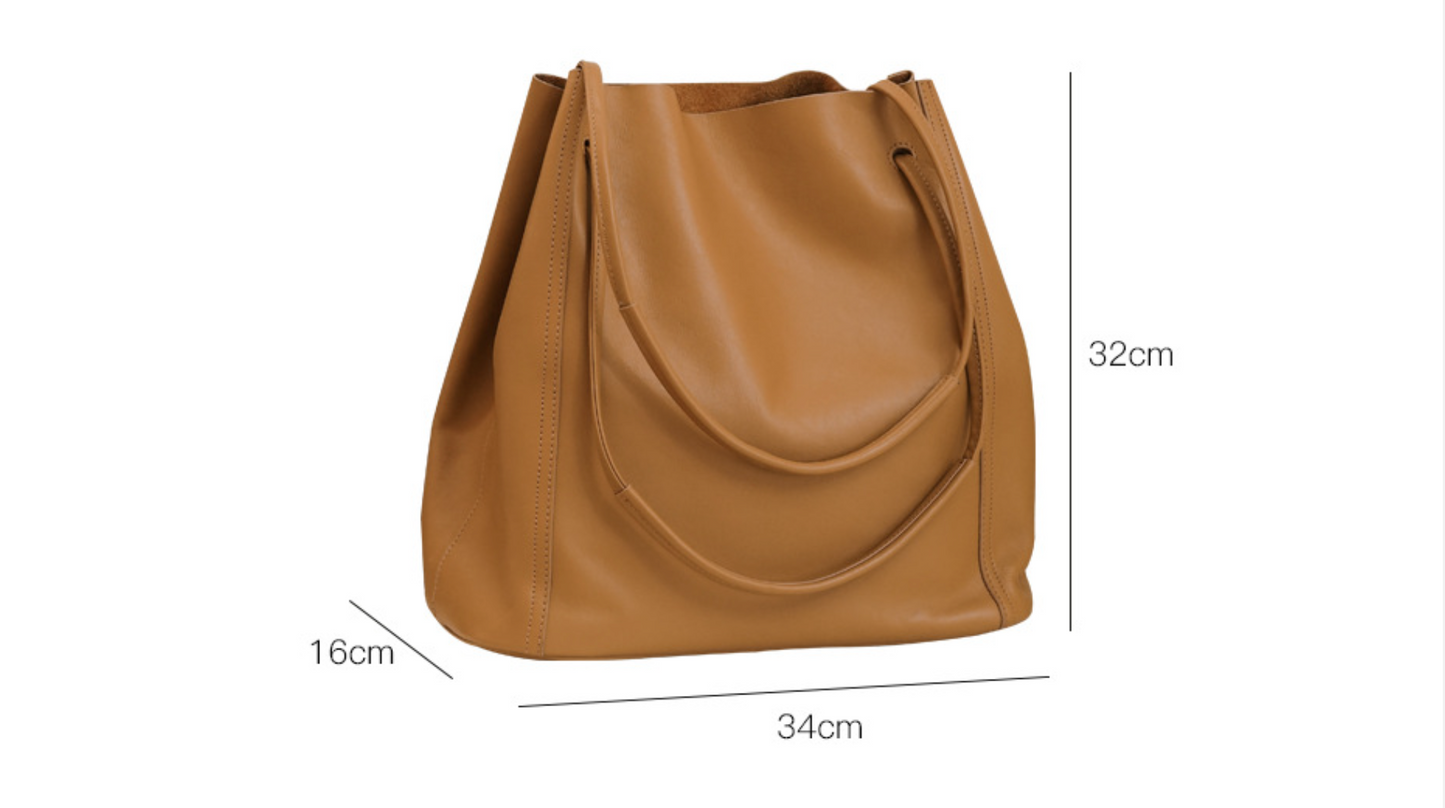 Vintage Women Leather Tote Bag Bucket Purse