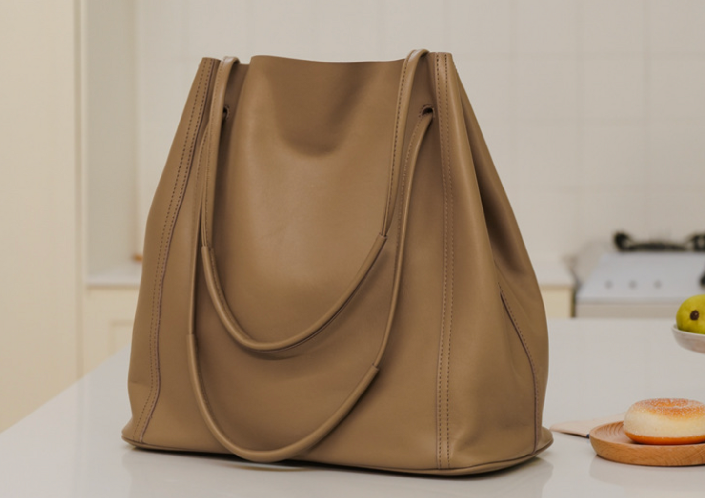 Vintage Women Leather Tote Bag Bucket Purse