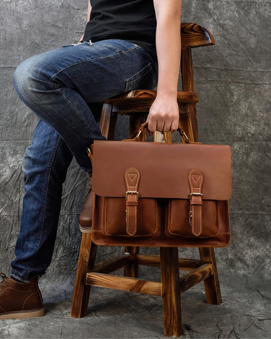 Men Leather Office Bag Brown Briefcase Laptop Messenger