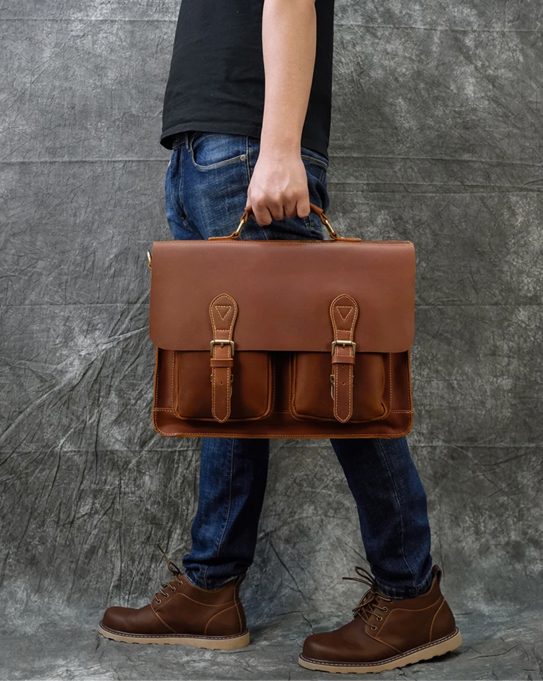 Men Leather Office Bag Brown Briefcase Laptop Messenger