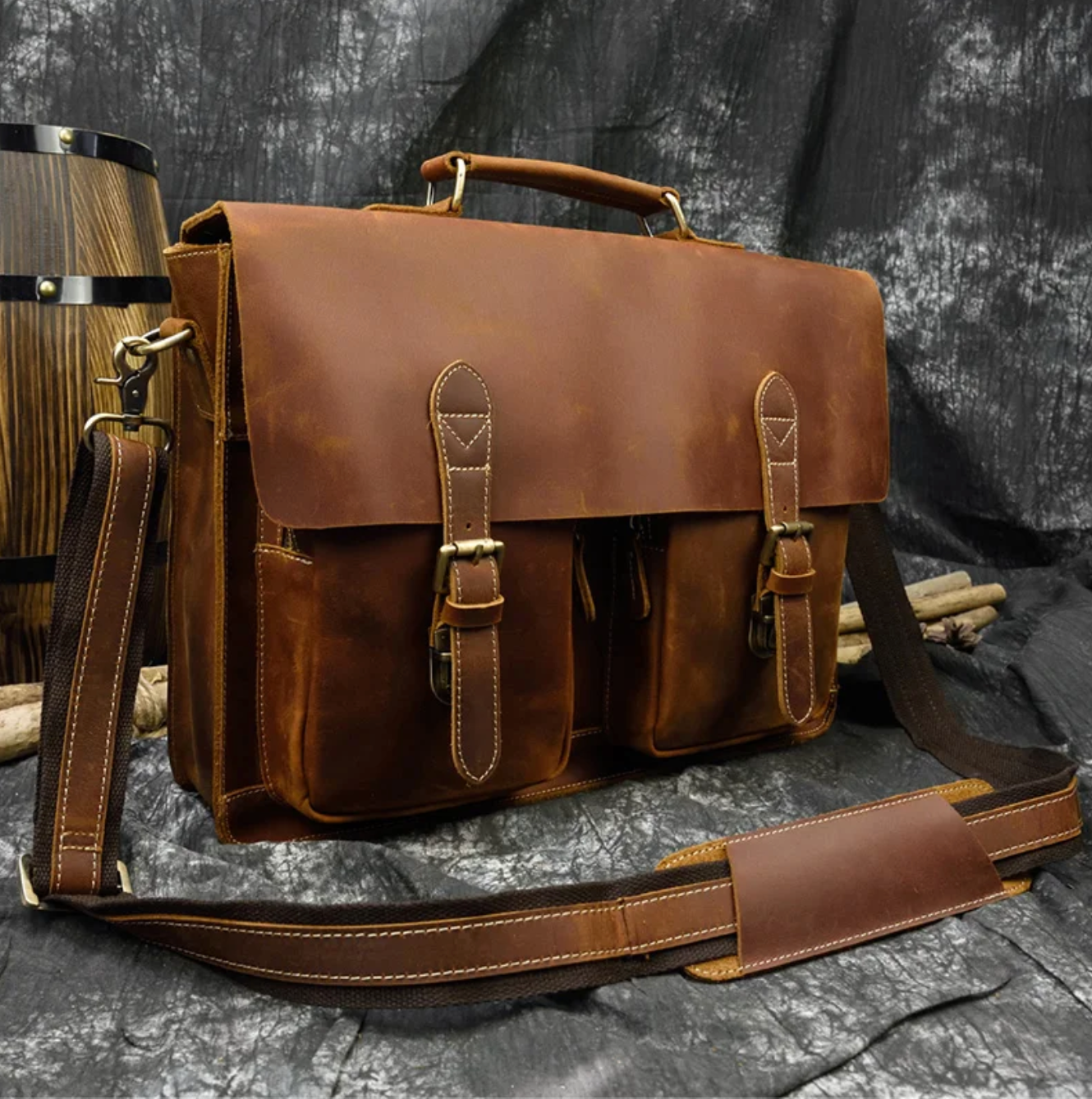 Men Leather Office Bag Brown Briefcase Laptop Messenger