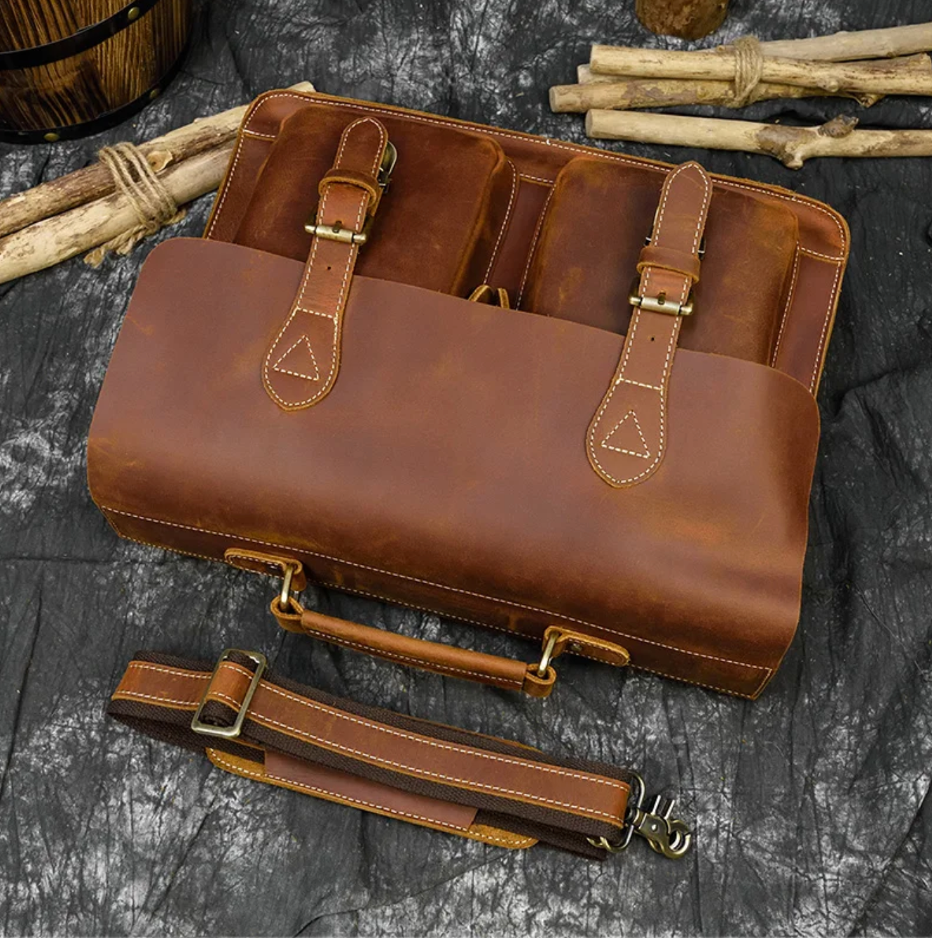 Men Leather Office Bag Brown Briefcase Laptop Messenger