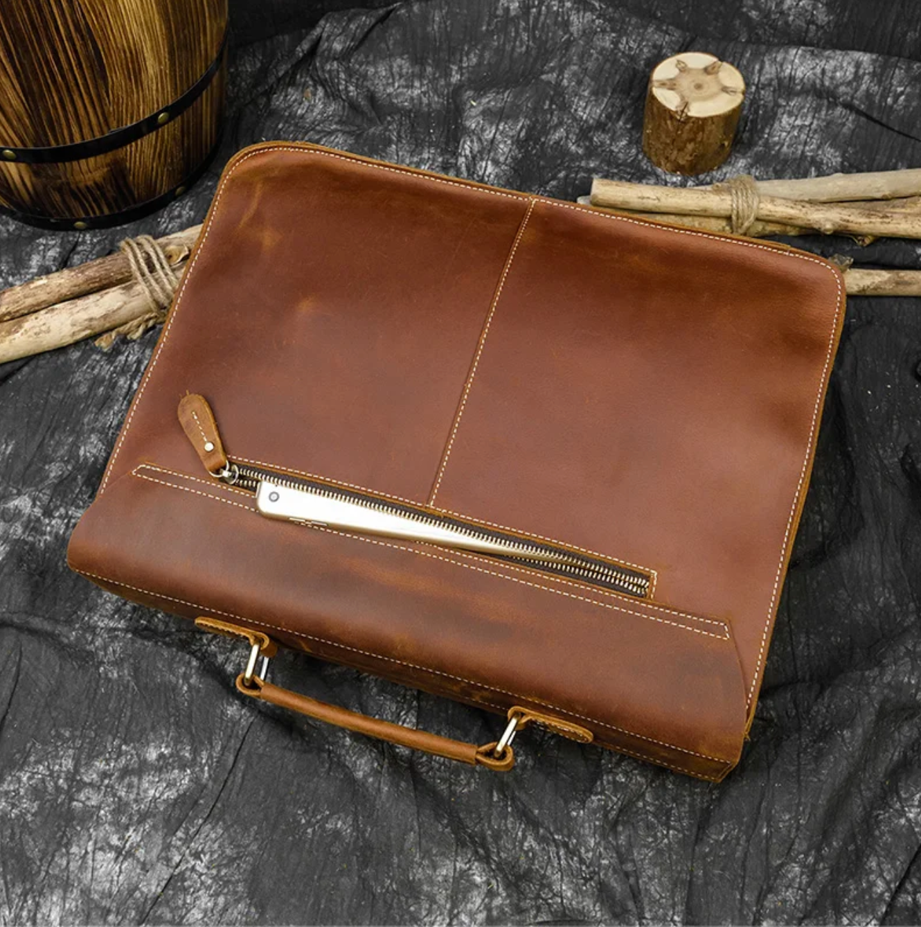 Men Leather Office Bag Brown Briefcase Laptop Messenger