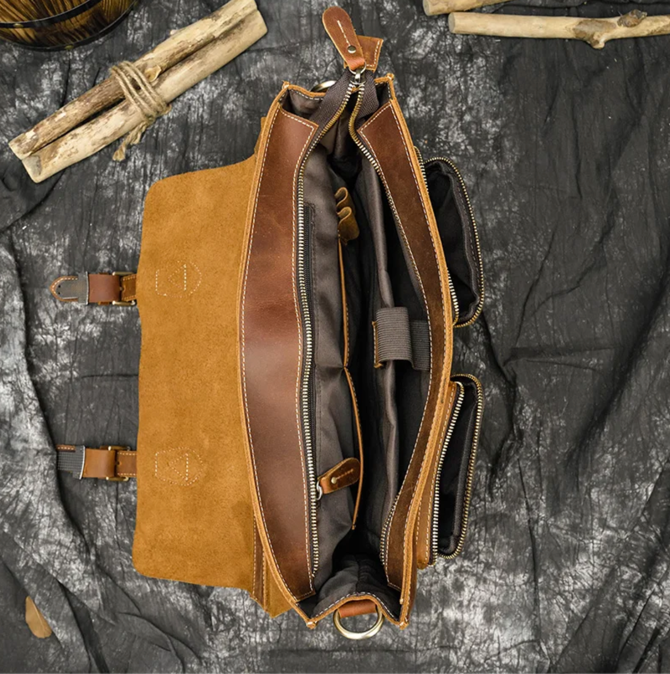 Men Leather Office Bag Brown Briefcase Laptop Messenger