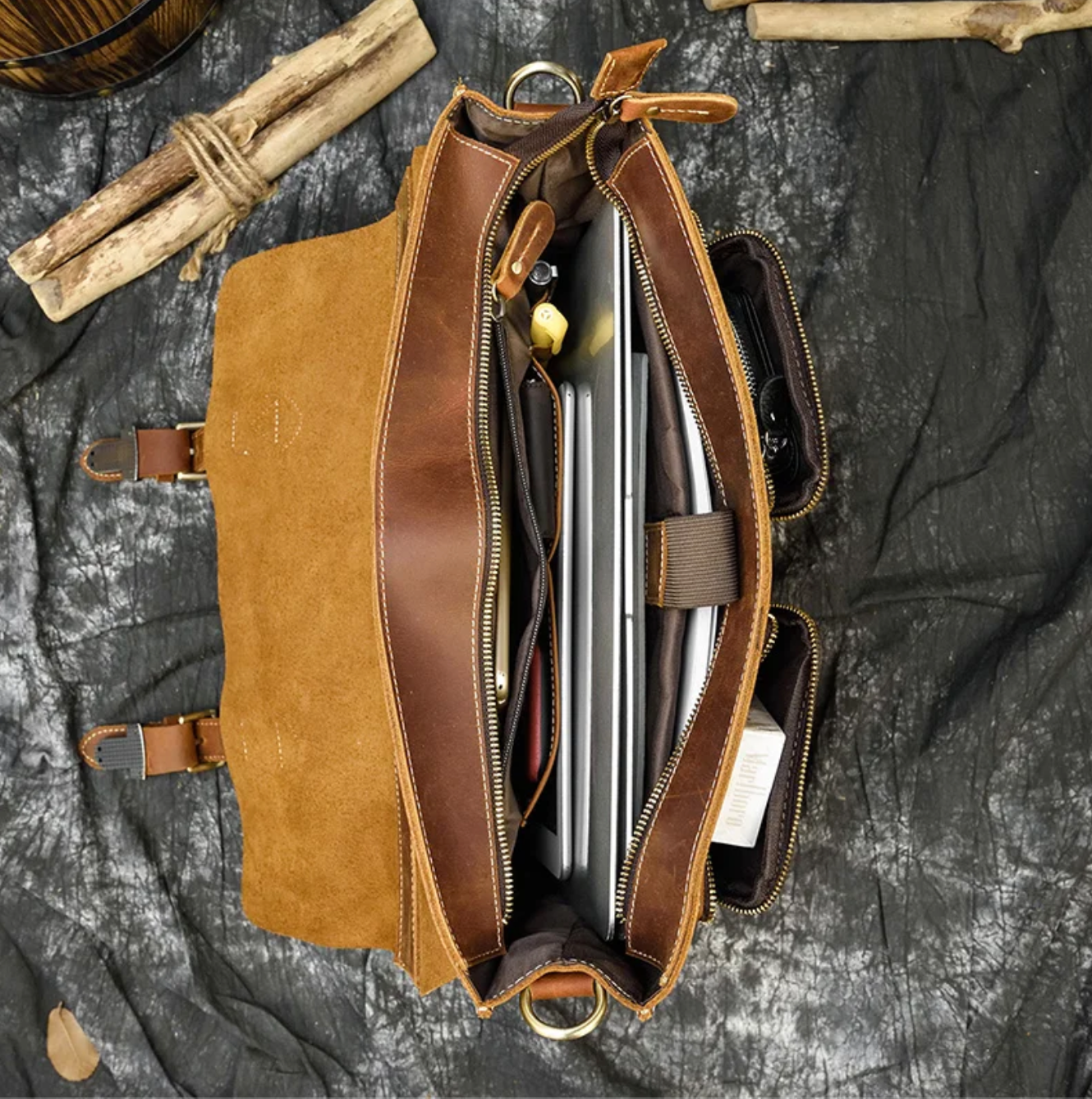 Men Leather Office Bag Brown Briefcase Laptop Messenger