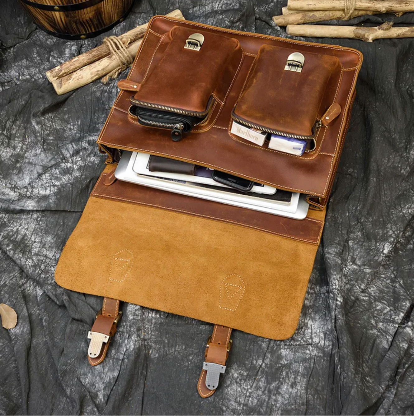 Men Leather Office Bag Brown Briefcase Laptop Messenger