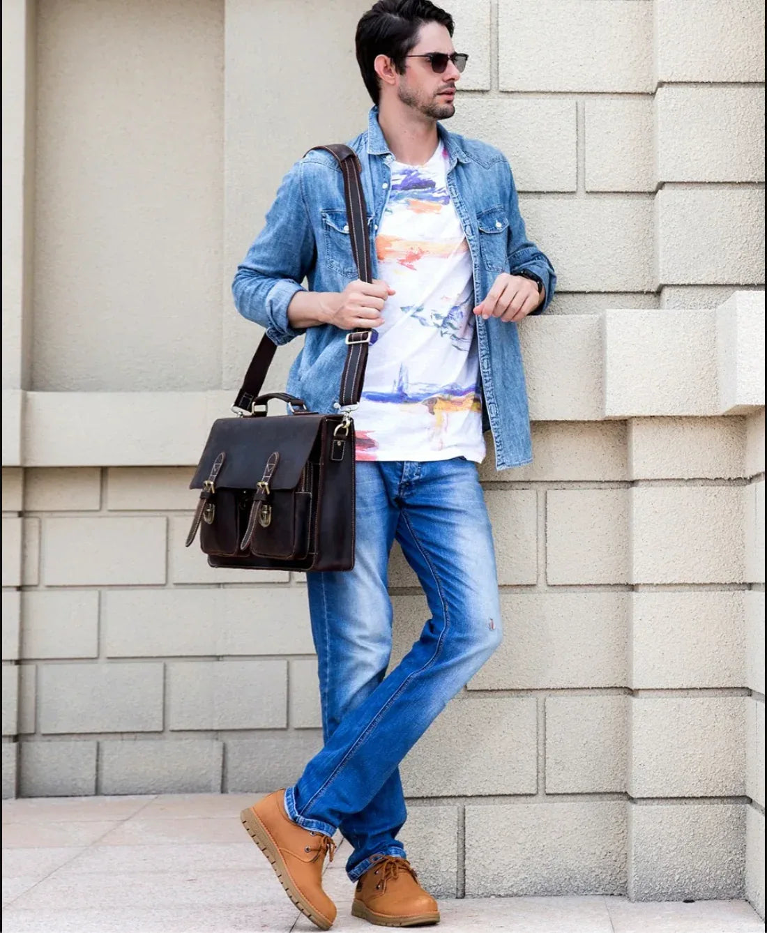 Men Leather Office Bag Brown Briefcase Messenger Laptop