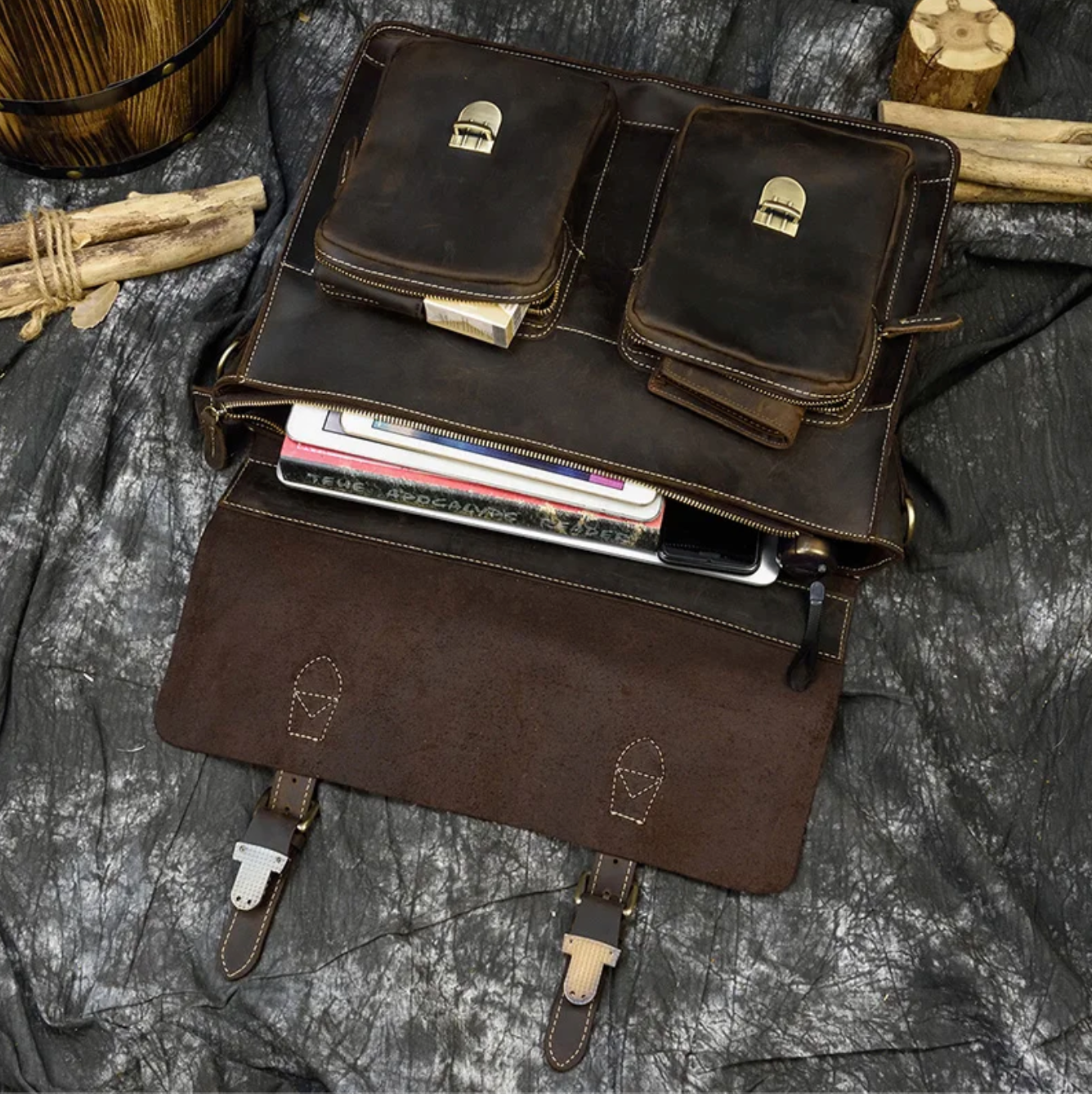 Men Leather Office Bag Brown Briefcase Messenger Laptop