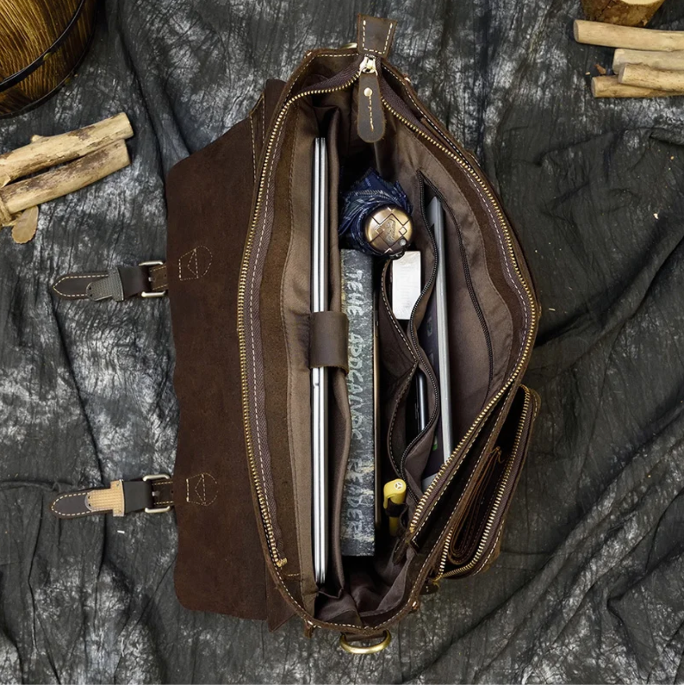 Men Leather Office Bag Brown Briefcase Messenger Laptop