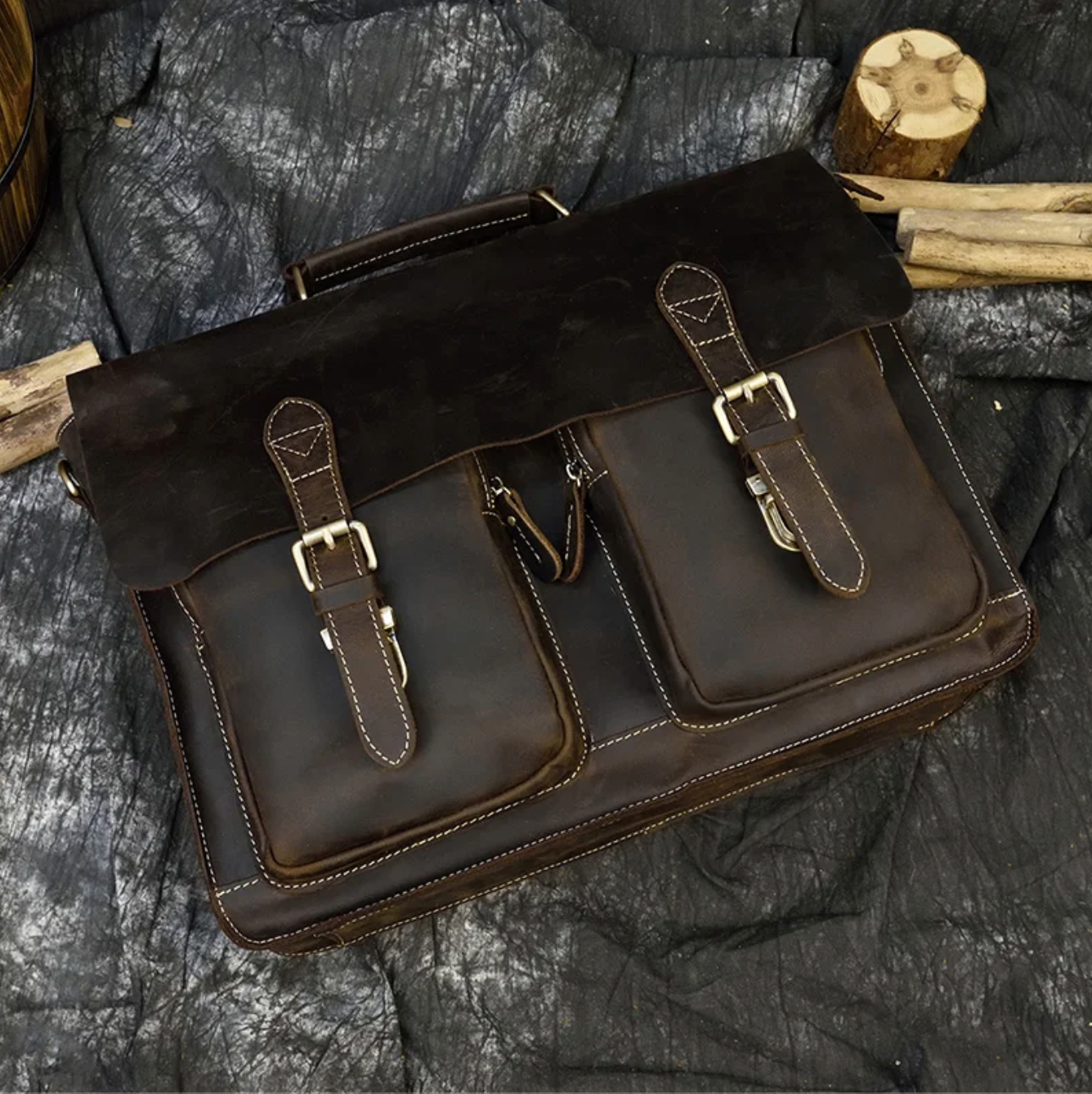 Men Leather Office Bag Brown Briefcase Messenger Laptop