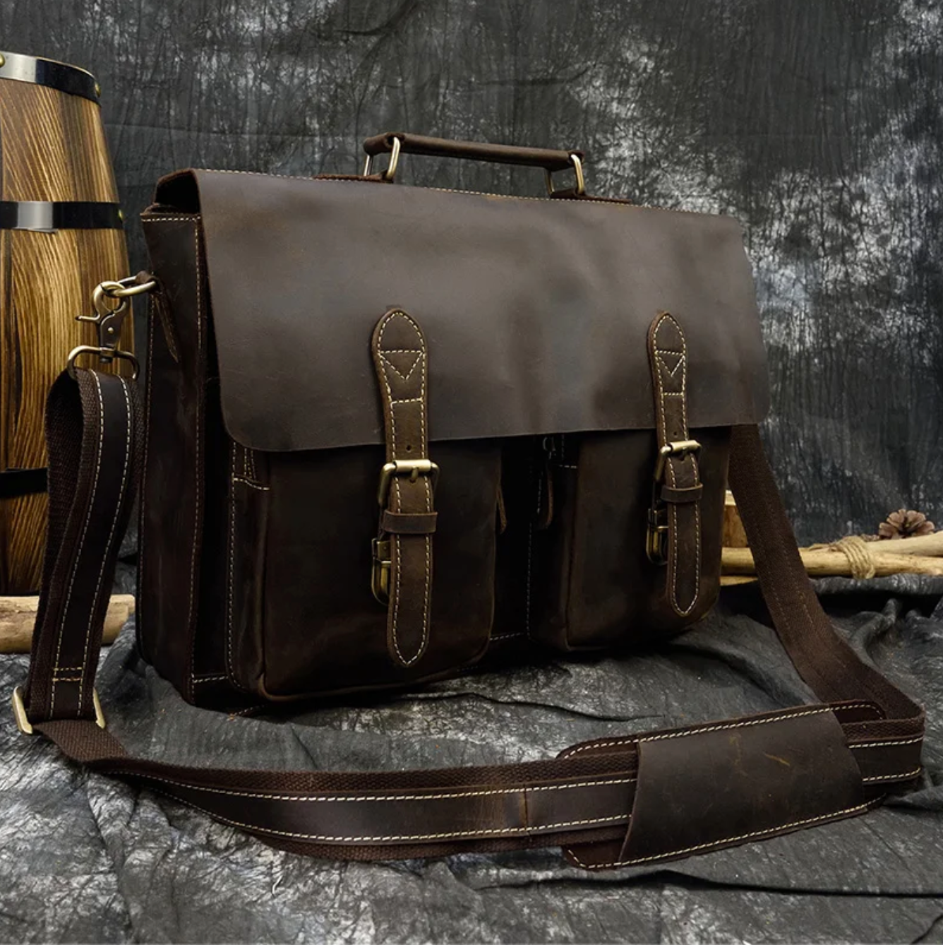 Men Leather Office Bag Brown Briefcase Messenger Laptop