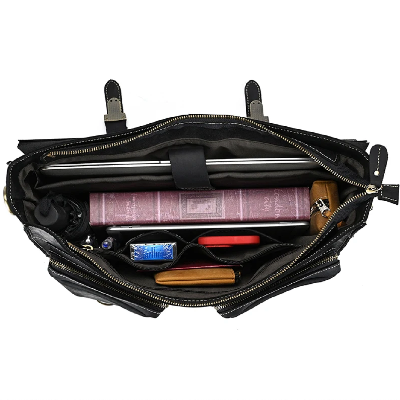 Men Leather Office Bag Brown Briefcase Laptop