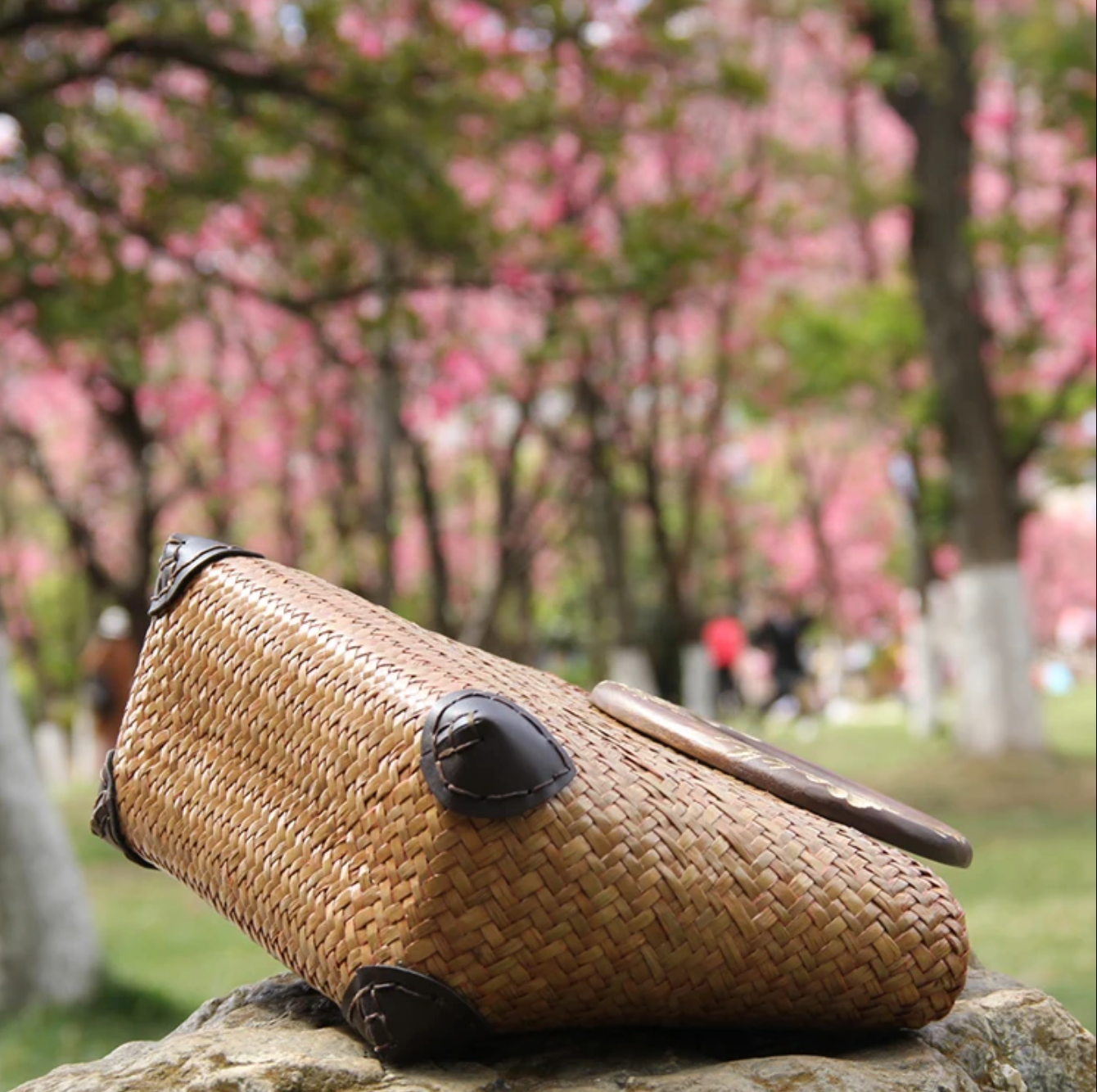 Handwoven Summer Straw Tote Purse with Wooden Handles