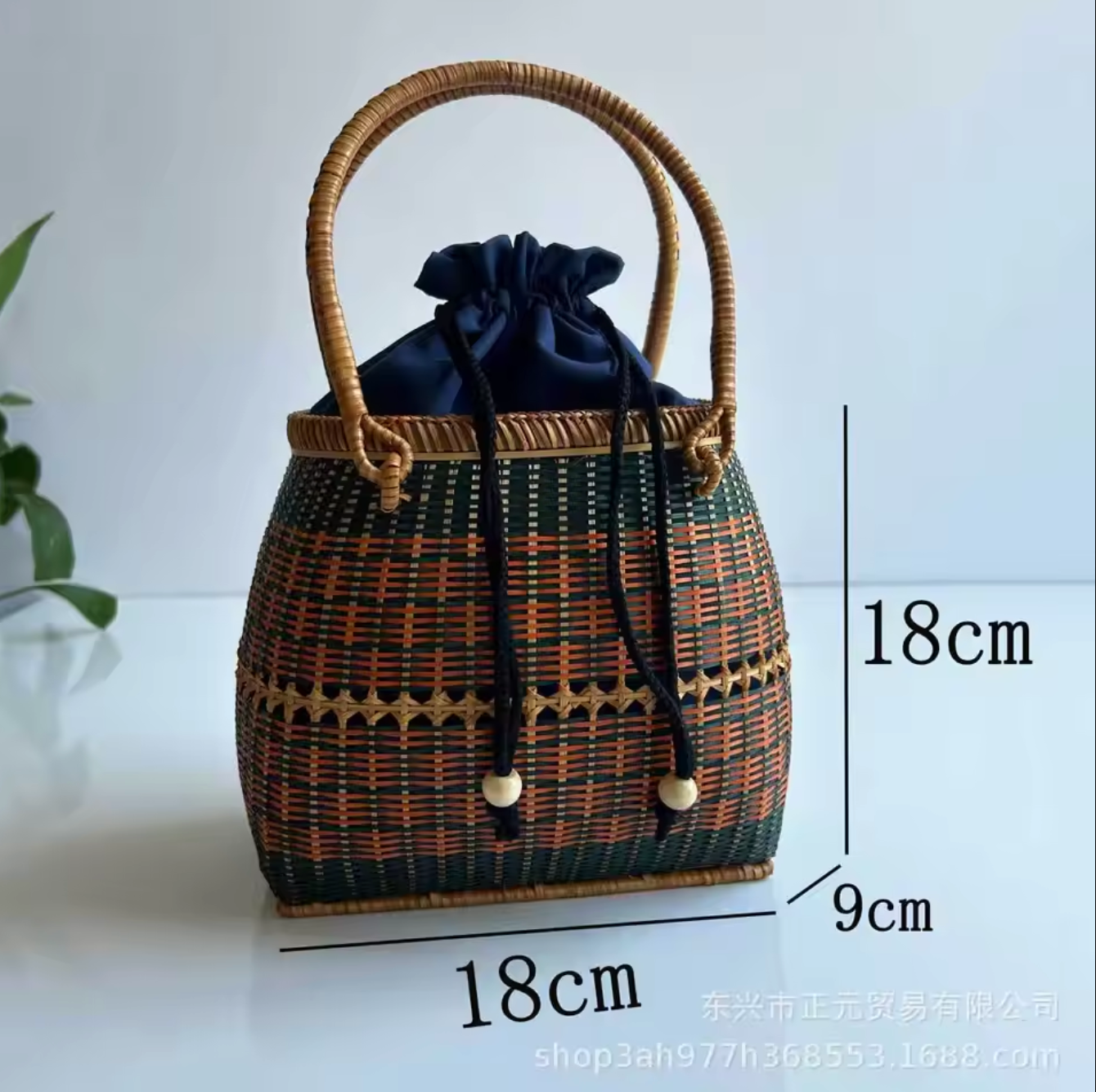 Handmade Bamboo Handbag Woven Basket Bag with Floral Lining