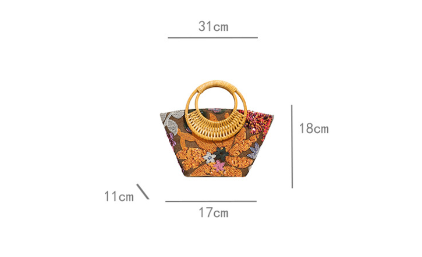 Woven Summer Straw Purse with Bamboo Handle