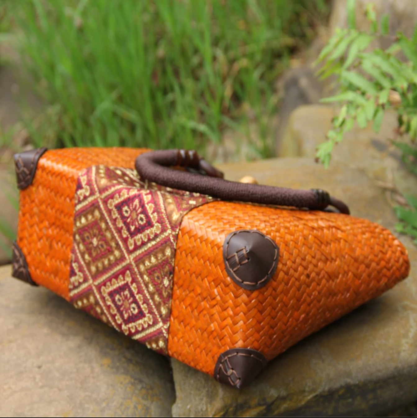 Handmade Woven Summer Purse with Patterned Fabric
