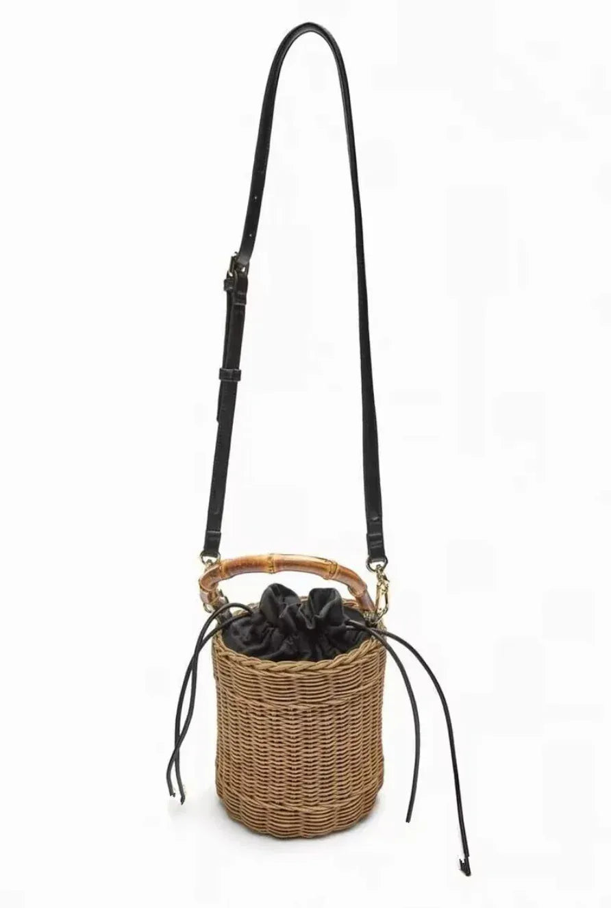 Straw Crossbody Purse with Bamboo Handle