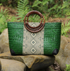 Woven Straw Beach Bag Tote with Rattan Handles & Zipper