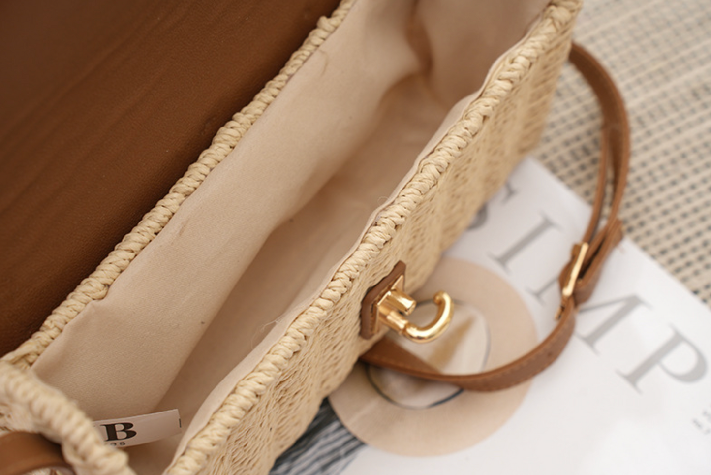 Rattan Crossbody Bag with Leather Flap