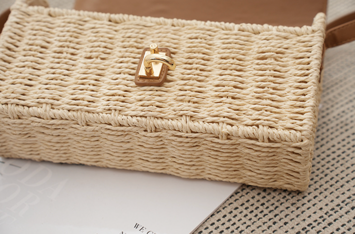Rattan Crossbody Bag with Leather Flap