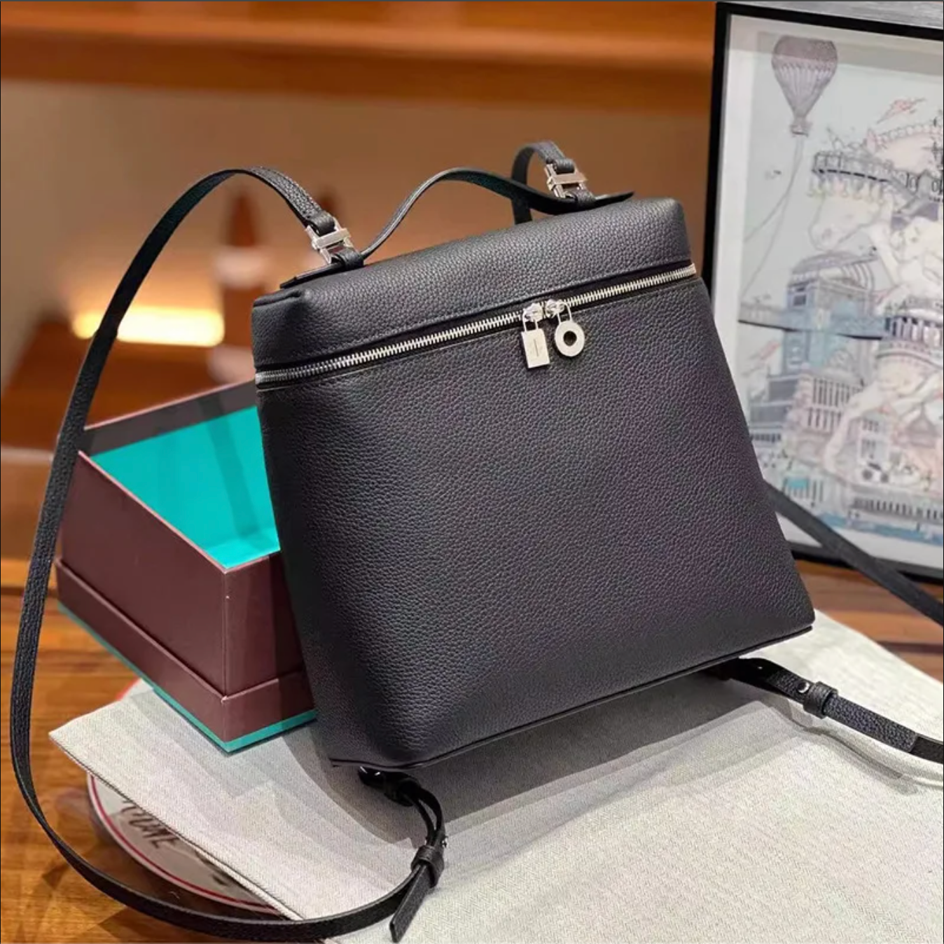 Soft Leather Square Commuter Backpack Handbag