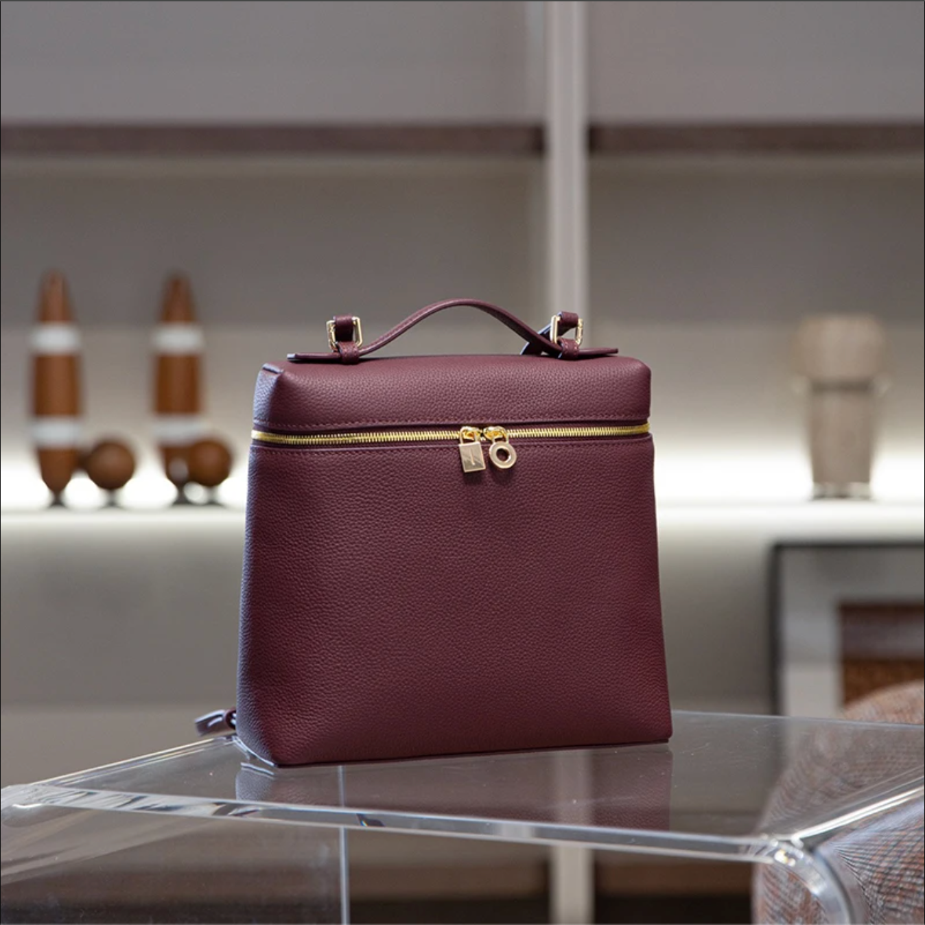 Soft Leather Square Commuter Backpack Handbag