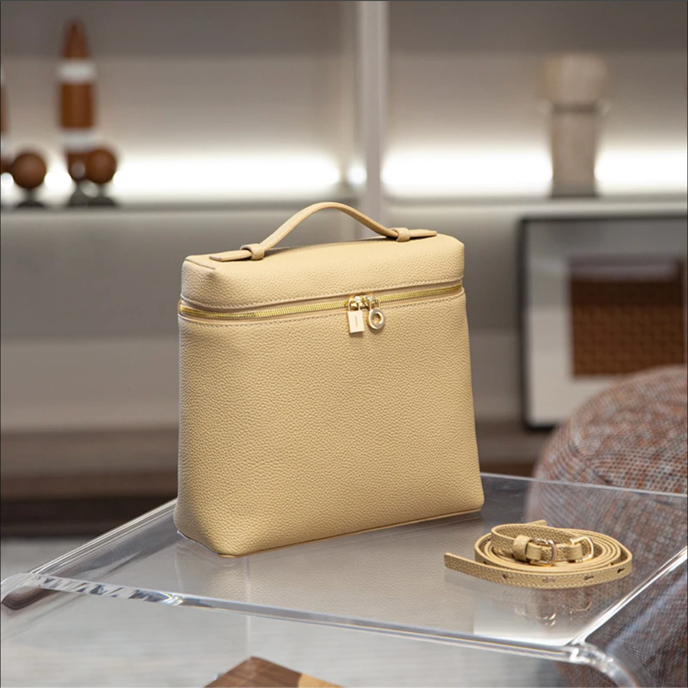 Soft Leather Square Commuter Backpack Handbag
