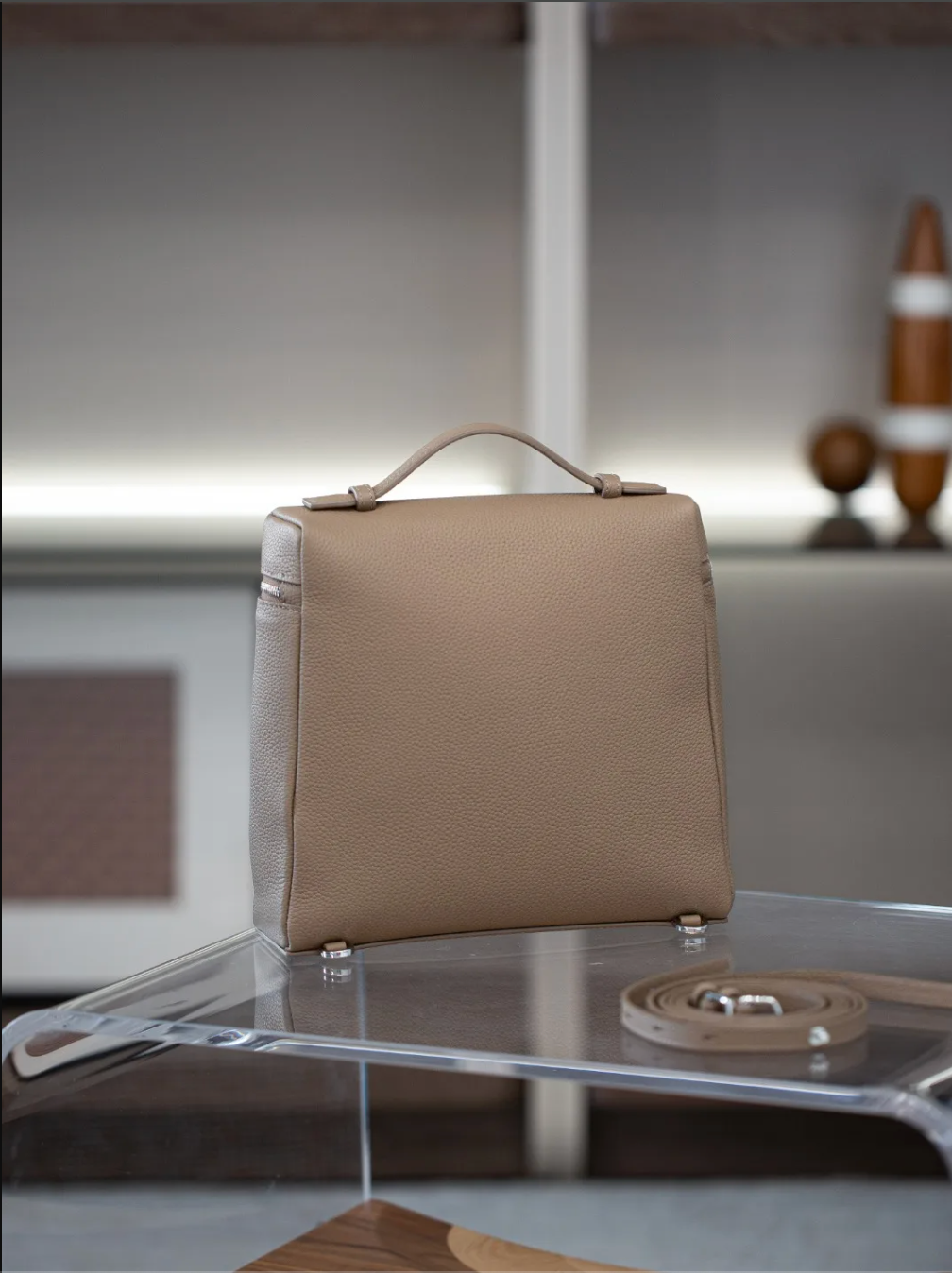Soft Leather Square Commuter Backpack Handbag
